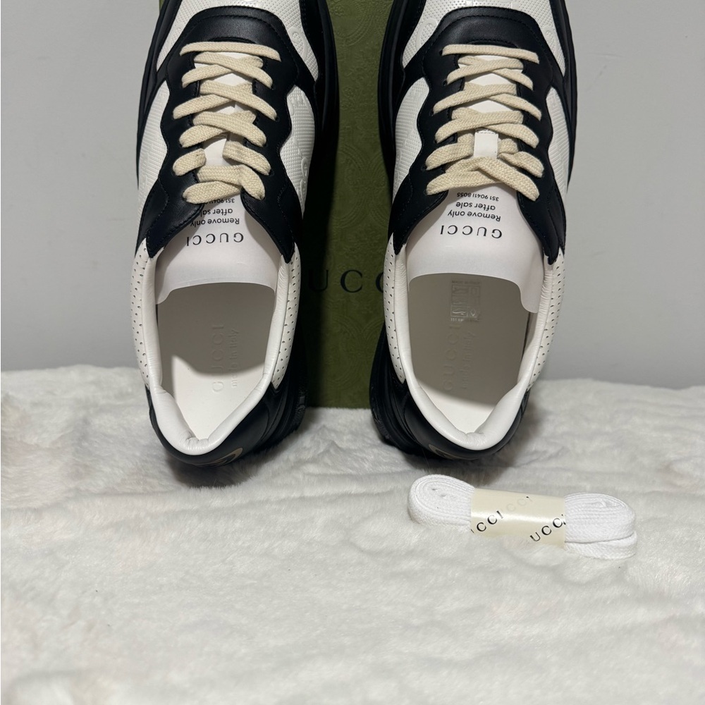 Gucci Men’s Black & White Platform Leather Sneakers - Picture 5 of 8